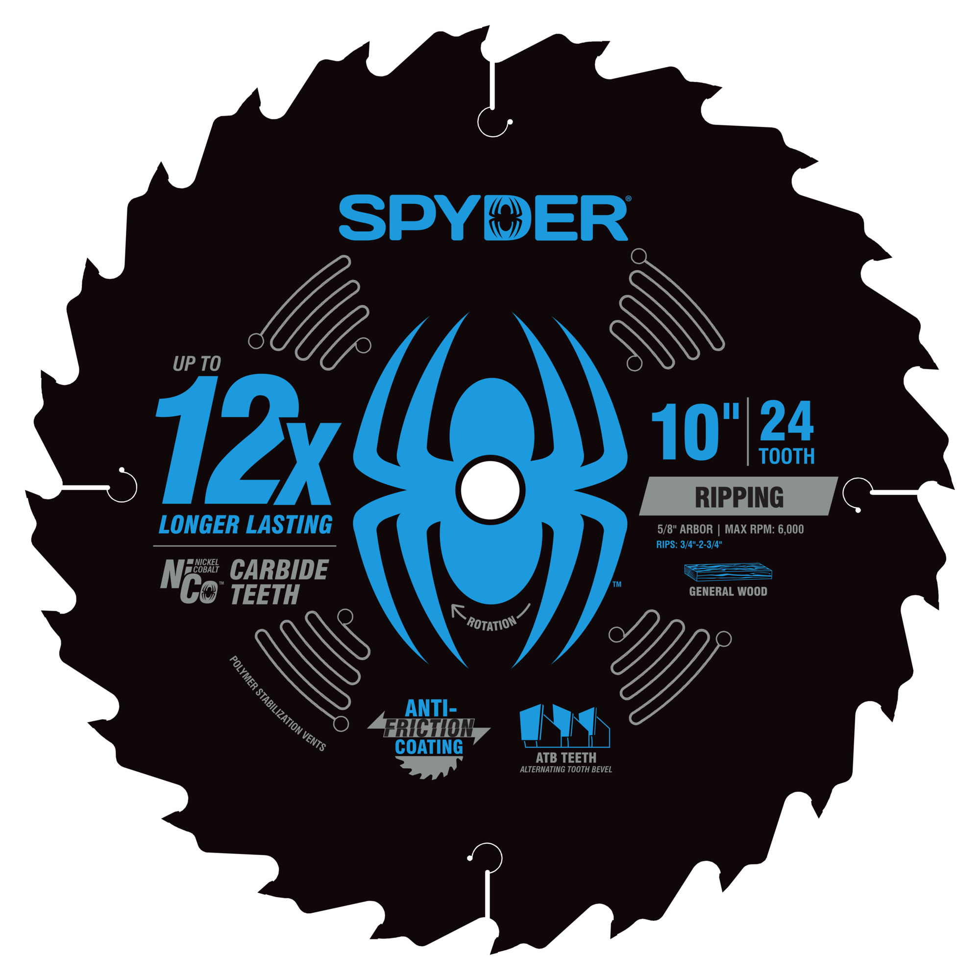 Spyder Ripping Circular Saw Blade — 10in., 24-Tooth, NiCo Carbide Teeth, Anti-Friction Coating, Model# 13098